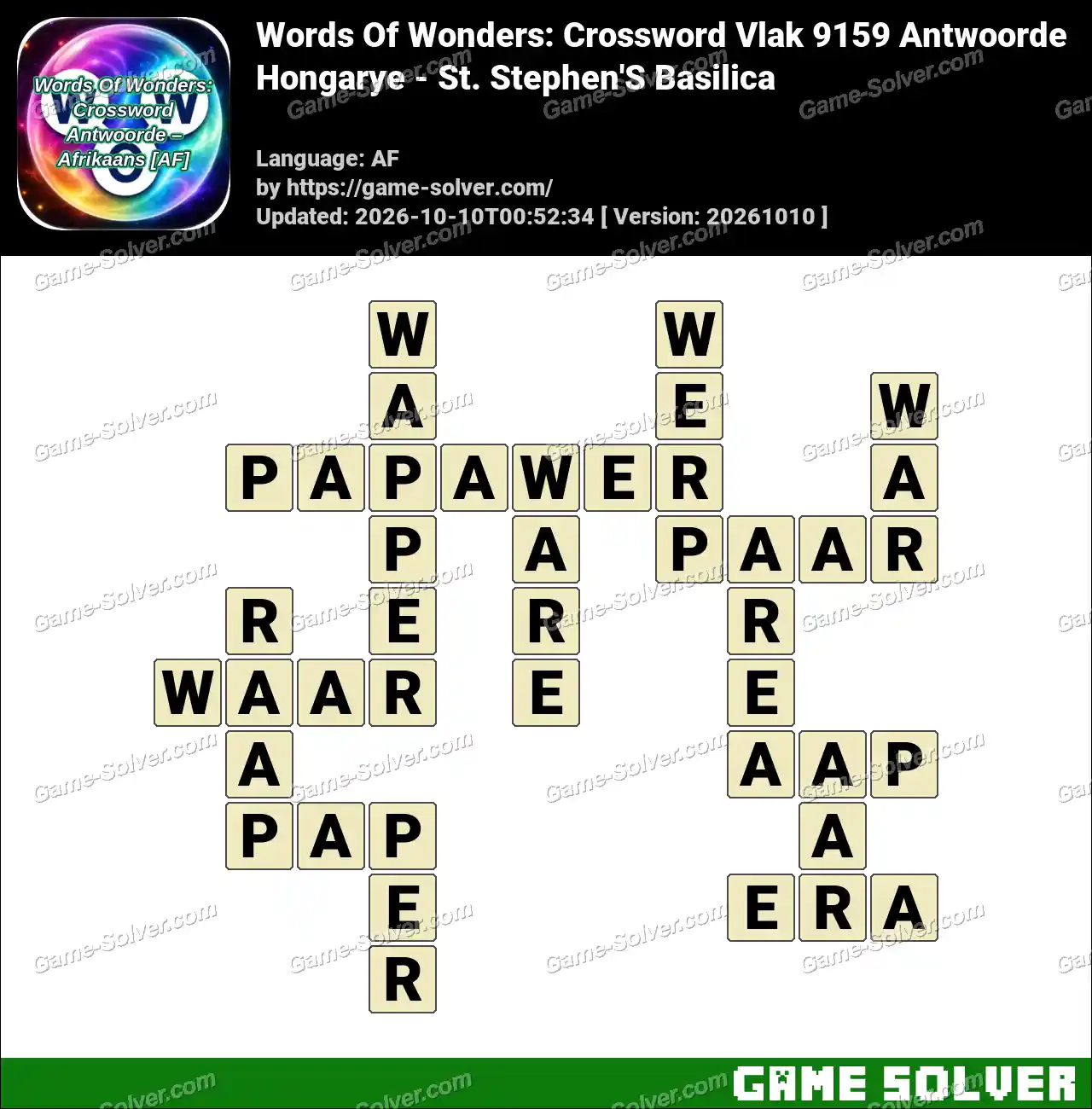 Words Of Wonders: Crossword Vlak 9159 Antwoorde – Hongarye – St. Stephen’S Basilica